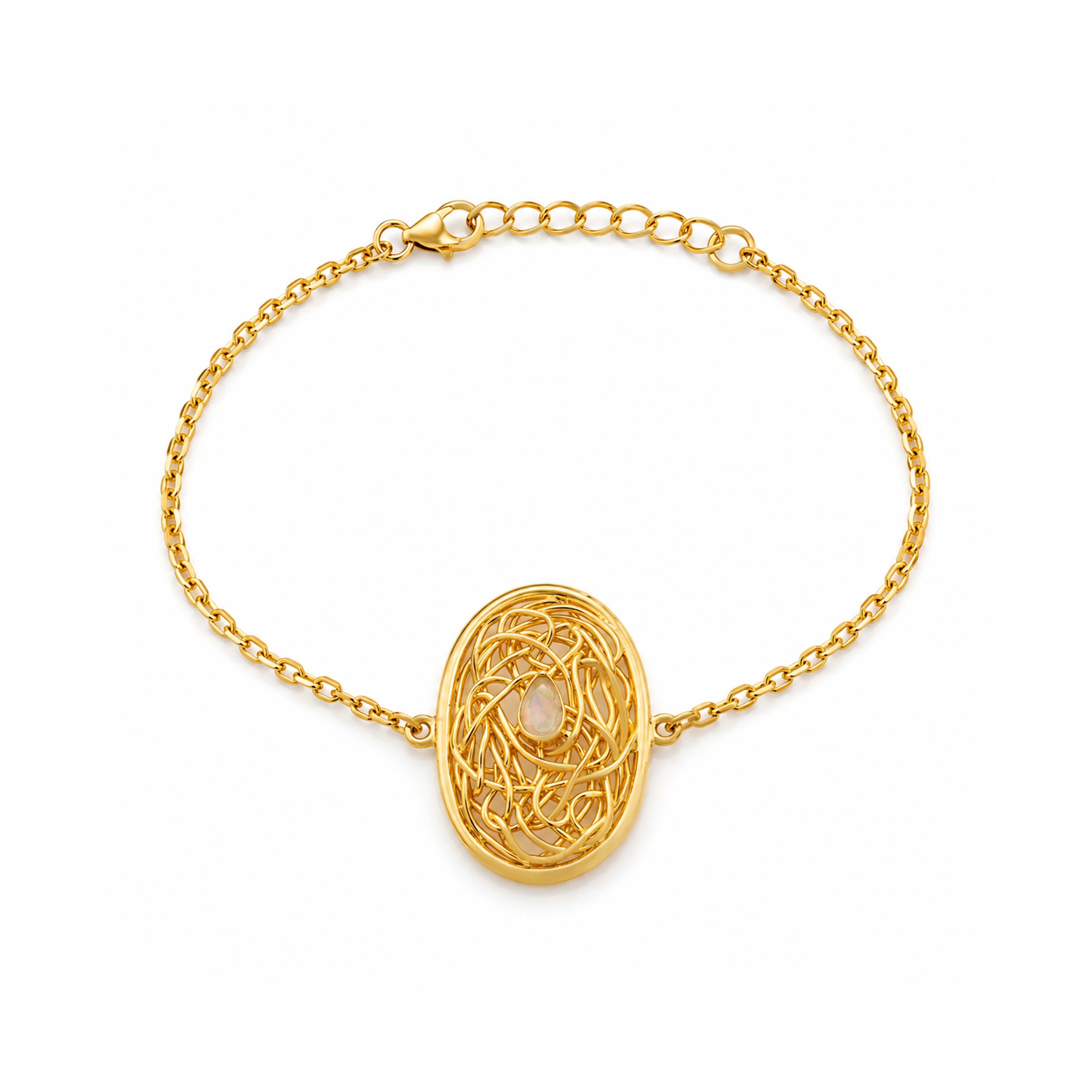 Celestial Web Opal Golden Sculpted Artistic Designer Bracelet