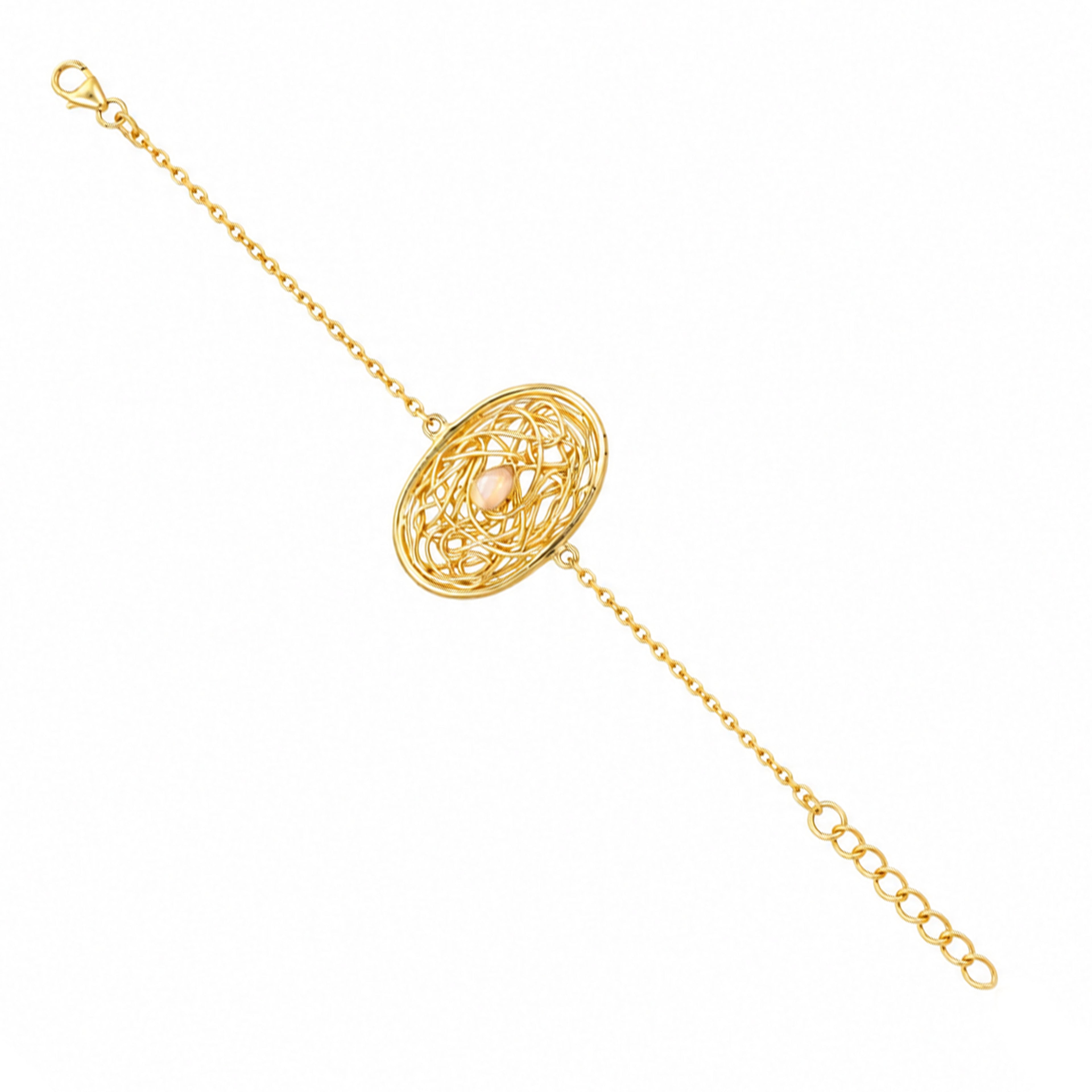 Celestial Web Opal Golden Sculpted Artistic Designer Bracelet