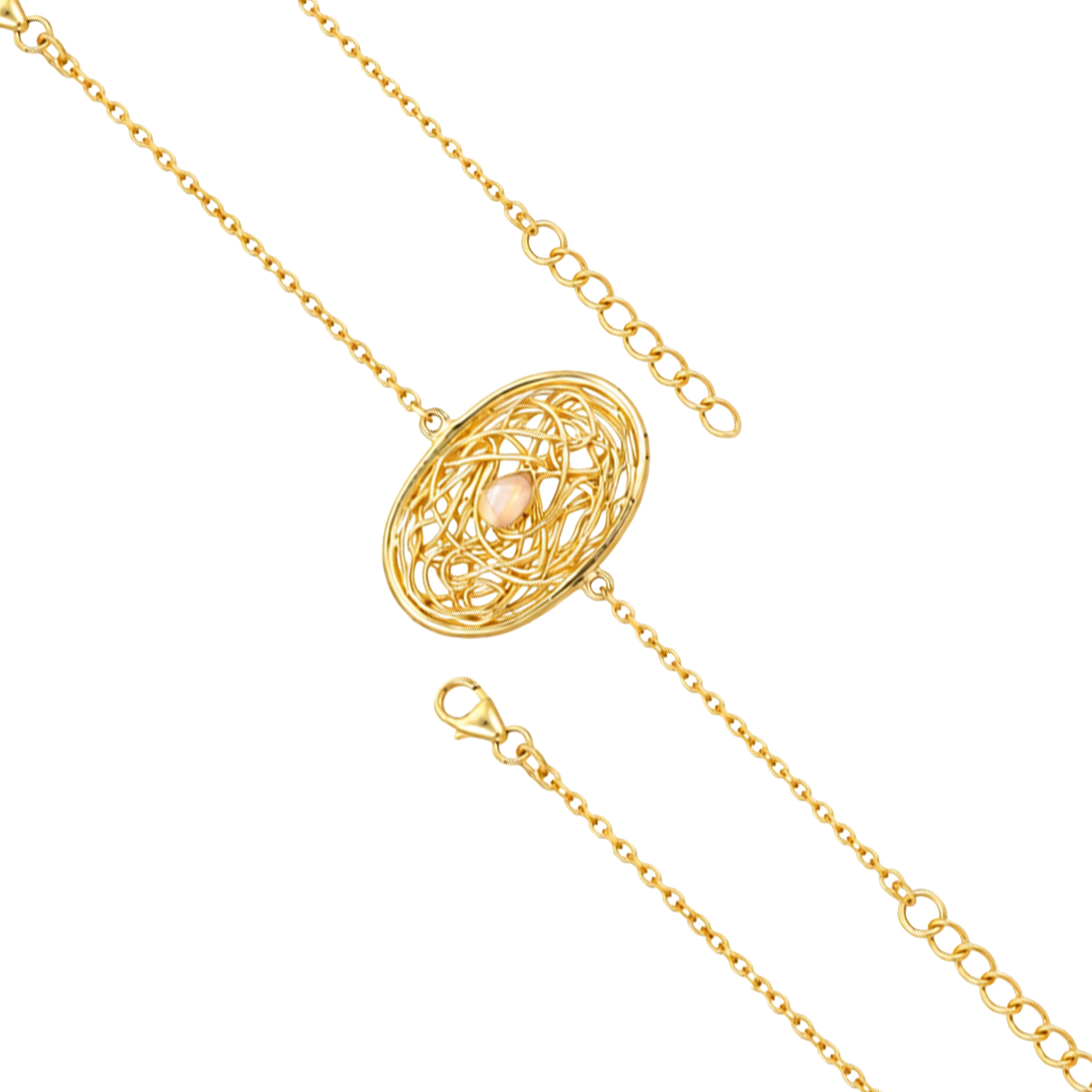 Celestial Web Opal Golden Sculpted Artistic Designer Bracelet