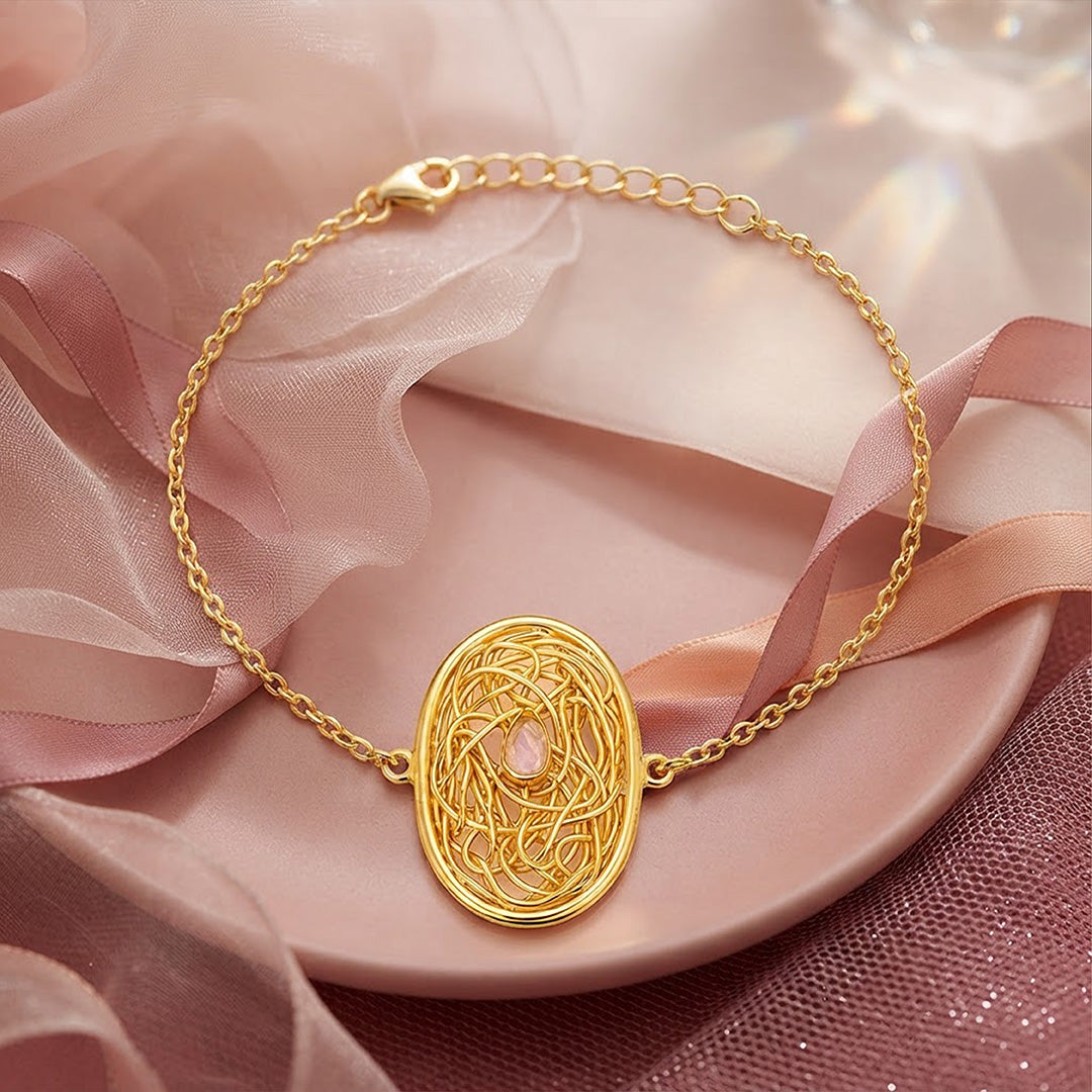 Celestial Woven Orbit Blush Crystal Elegant Designer Bracelet
