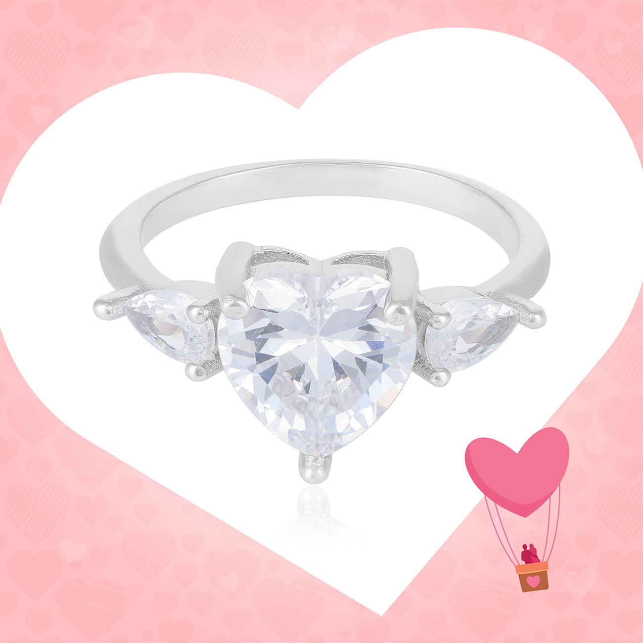 Centered Heart 925 Rhodium Dual Side Ring