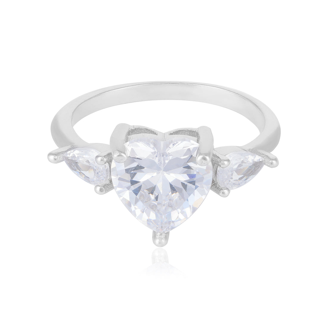 Centered Heart 925 Rhodium Plated Dual Side Ring