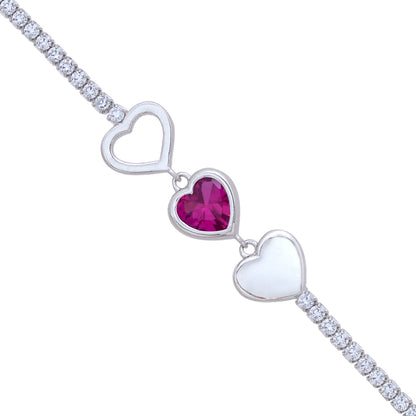 Centered Pink Rhodium 925 Trio Heart Bracelets