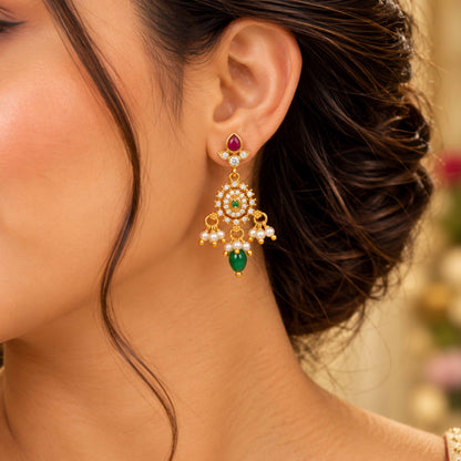 Chandelier Emerald and Pearl Drop Sterling Silver Earring