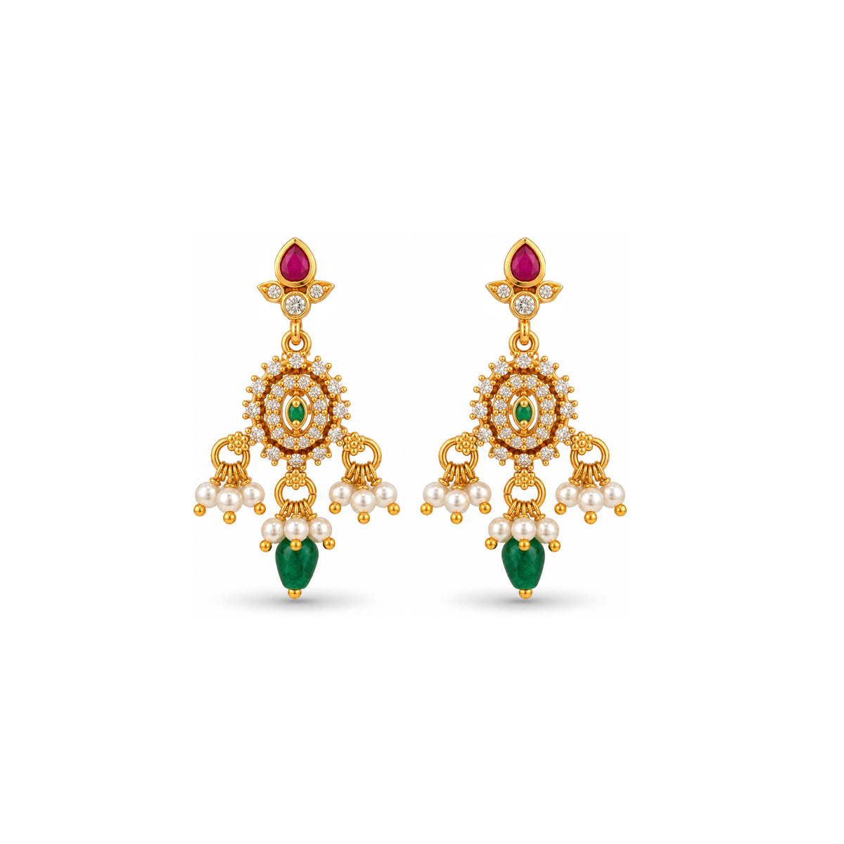 Chandelier Emerald and Pearl Drop Sterling Silver Earring