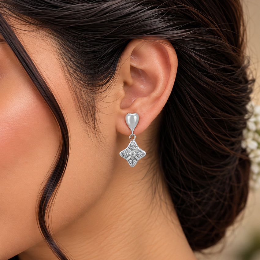 Charming Heart Sparkling Star Dangle 925 Sterling Silver  Earrings for Women