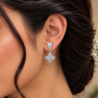 Charming Heart Sparkling Star Dangle 925 Sterling Silver  Earrings for Women