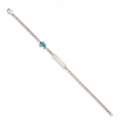 Silver bracelet with a blue gemstone on a white background