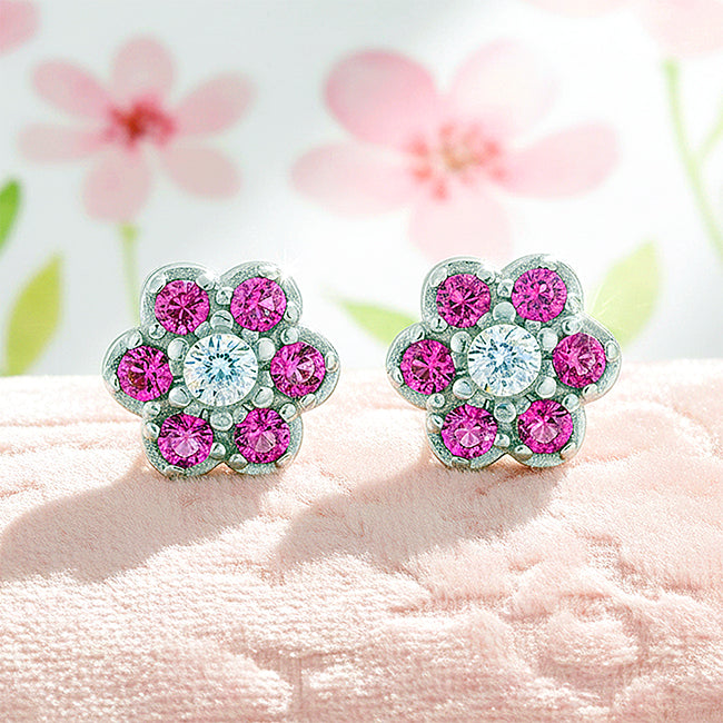 Charming Pink Flower 925 Sterling Silver Stud for Women