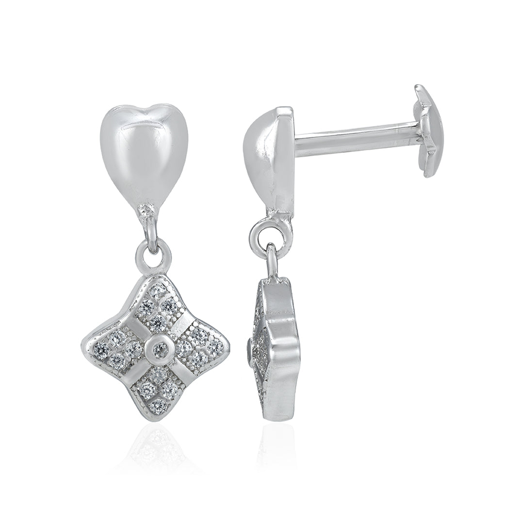 Charming Heart Sparkling Star Dangle 925 Sterling Silver  Earrings for Women