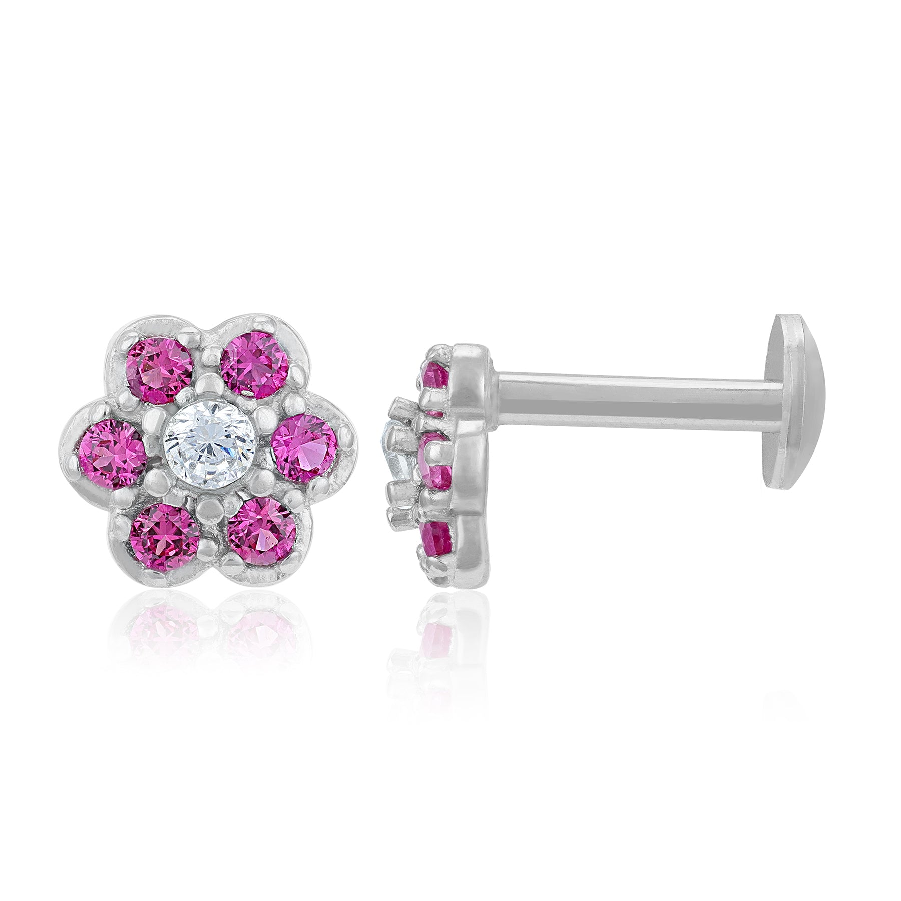 Charming Pink Flower 925 Sterling Silver Stud for Women