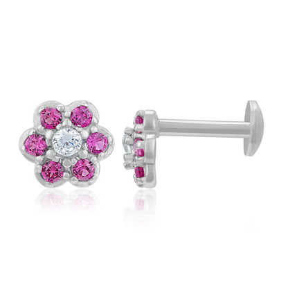 Charming Pink Flower 925 Sterling Silver Stud for Women