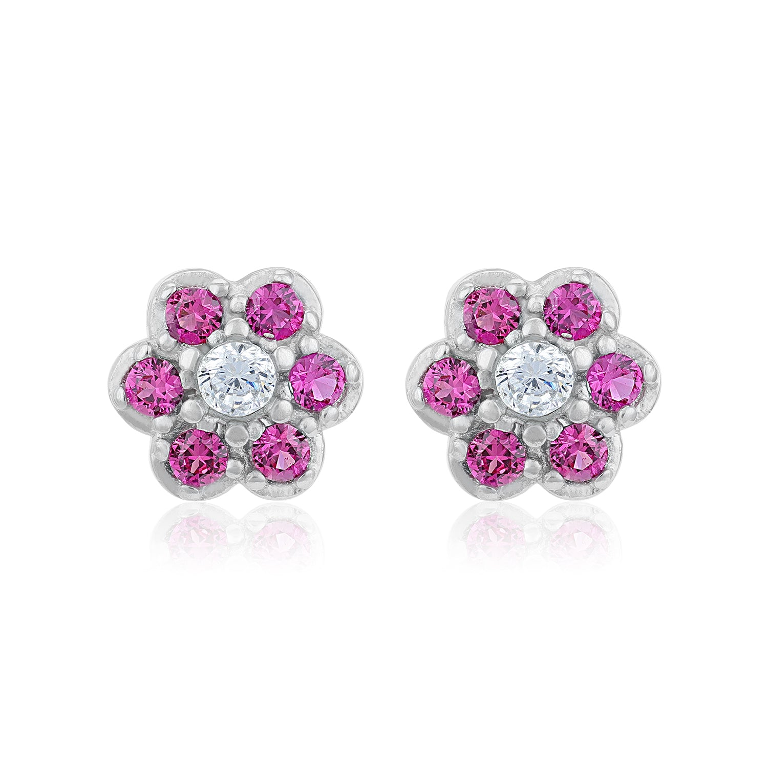 Charming Pink Flower 925 Sterling Silver Stud for Women