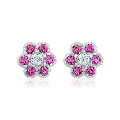 Charming Pink Flower 925 Sterling Silver Stud for Women