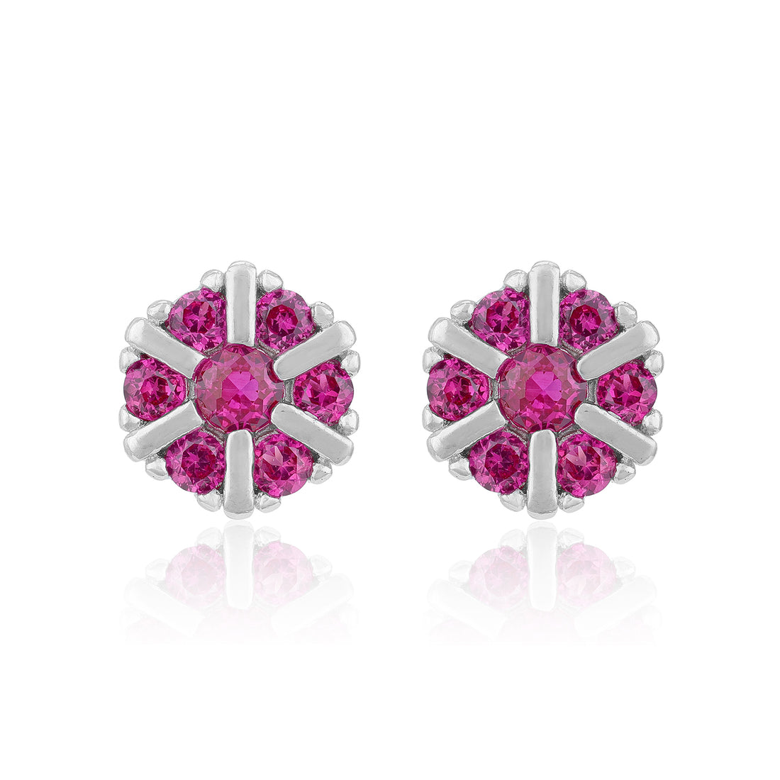 Charming Pink Flower 925 Sterling Silver Stud for Women