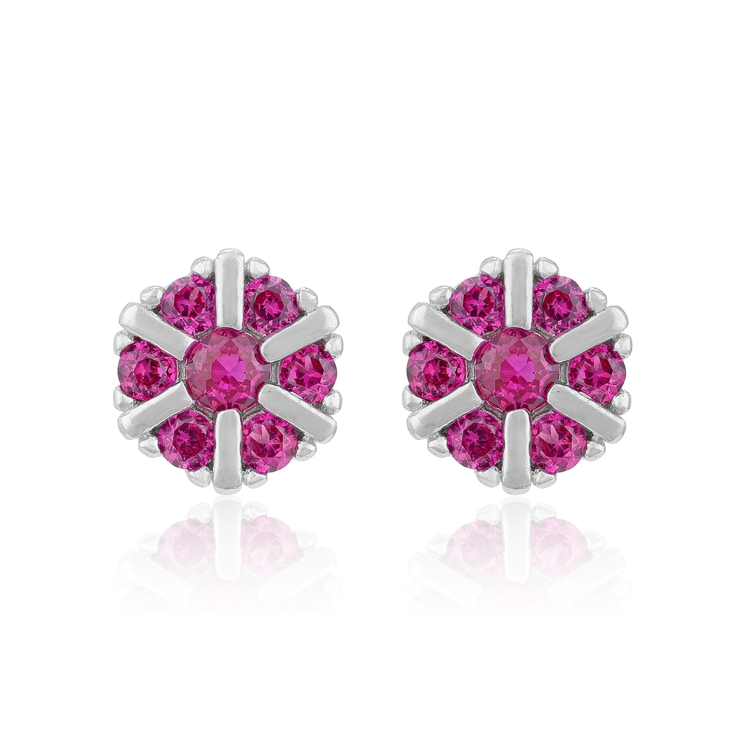 Charming Pink Flower 925 Sterling Silver Stud for Women