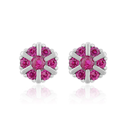 Charming Pink Flower 925 Sterling Silver Stud for Women
