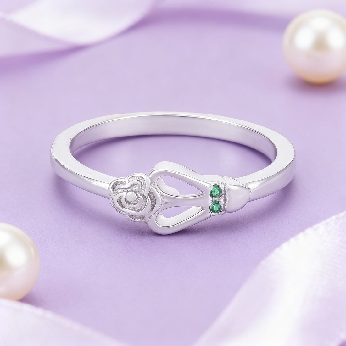 Charming Rose Green Stone 925 Sterling Silver Ring for Women