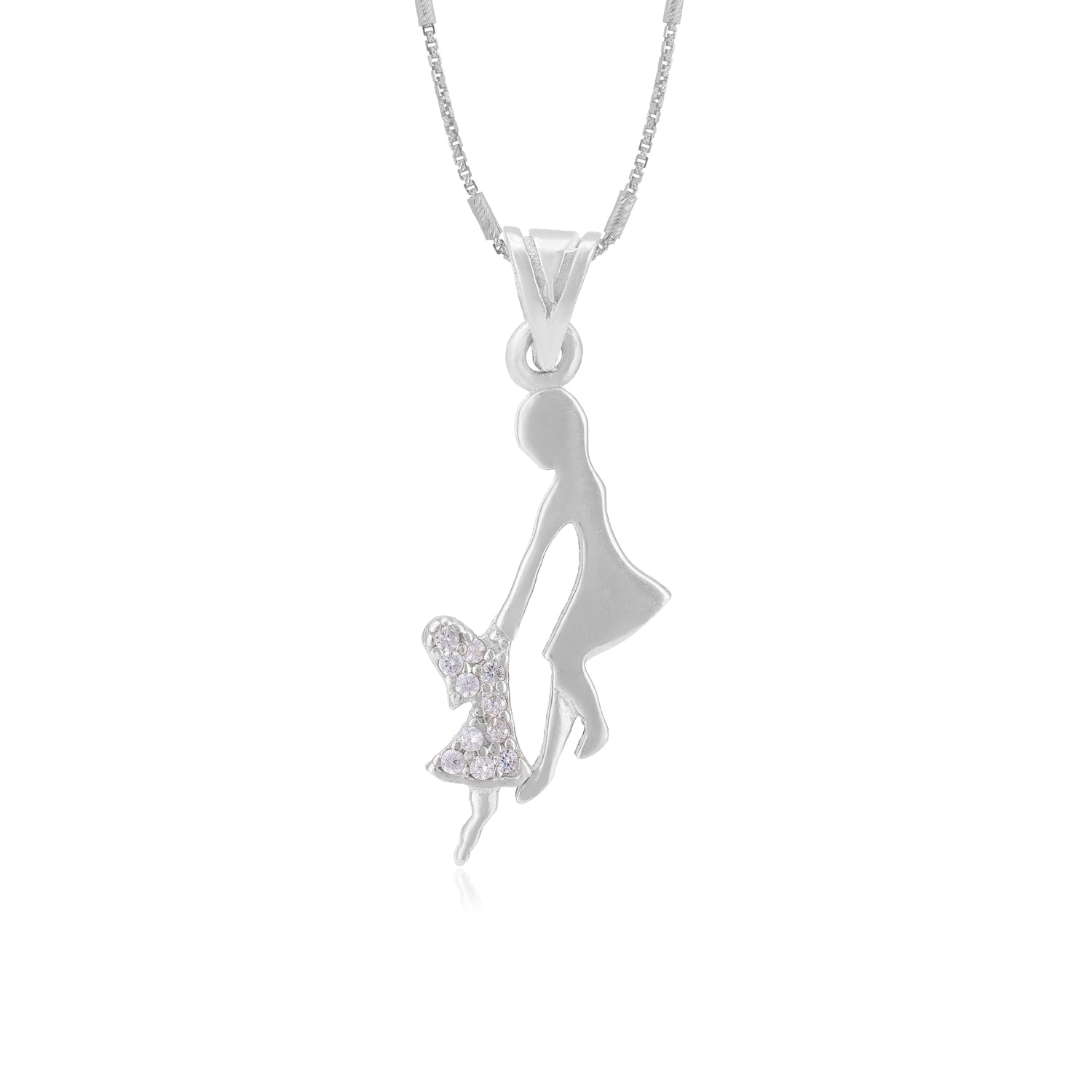 Cherished Playful Mom Daughter Rhodium Plated 925 Pendants