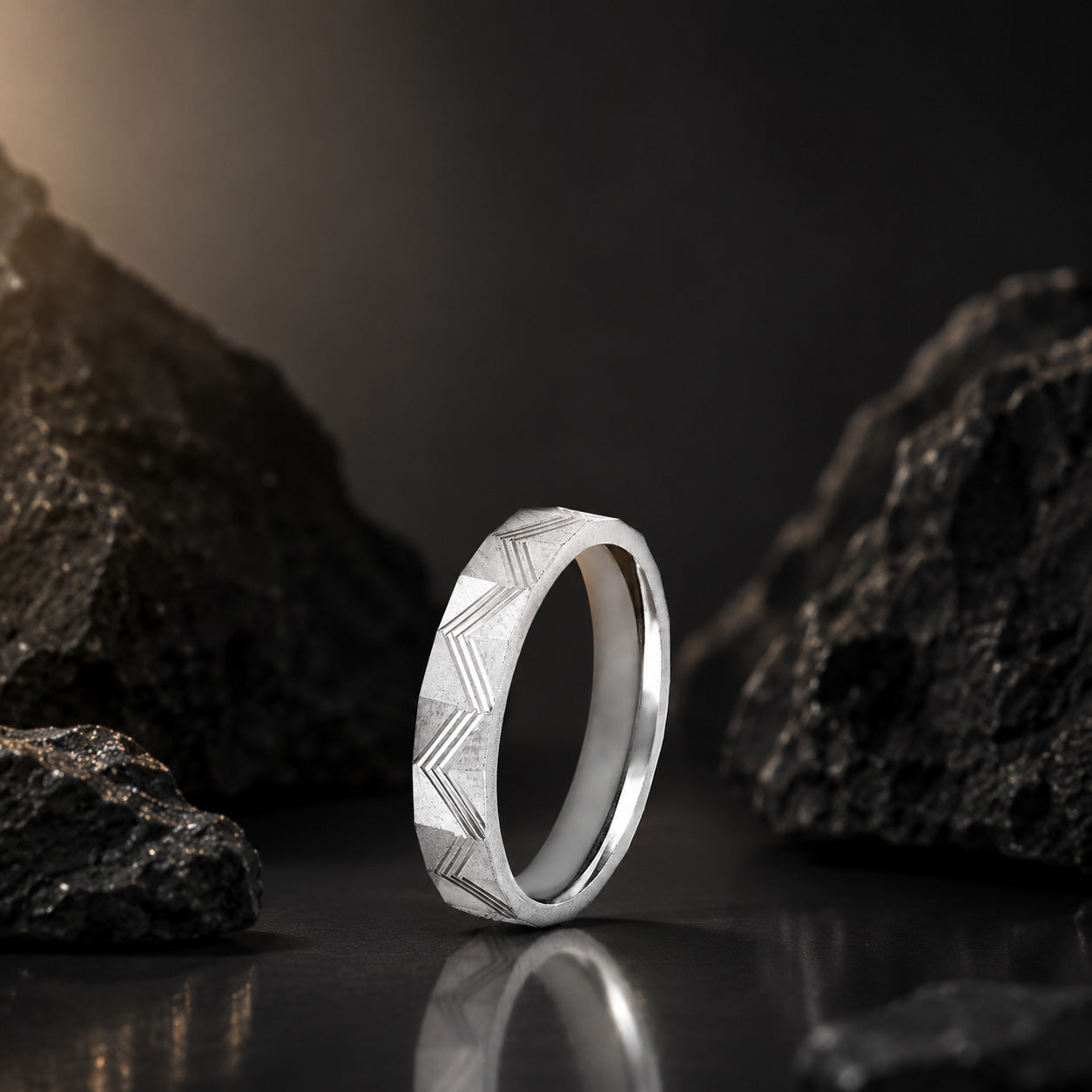 Chevron Faceted 925 Sterling Silver Rings for Men
