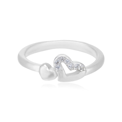 Chic Duo 925 Rhodium Contrast Heart Ring