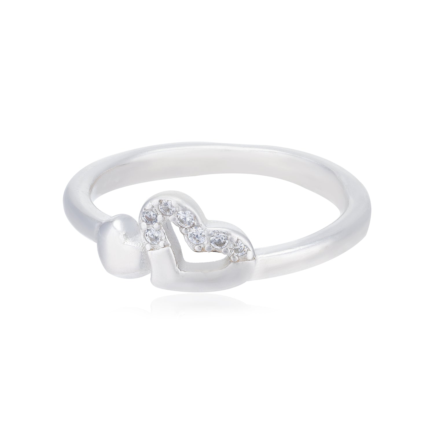 Chic Duo Rhodium Plated Contrast Heart Ring