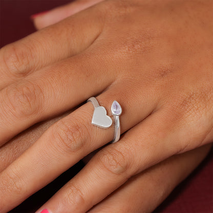 Chic Heart Rhodium Plated 925 Soft Pink Rings
