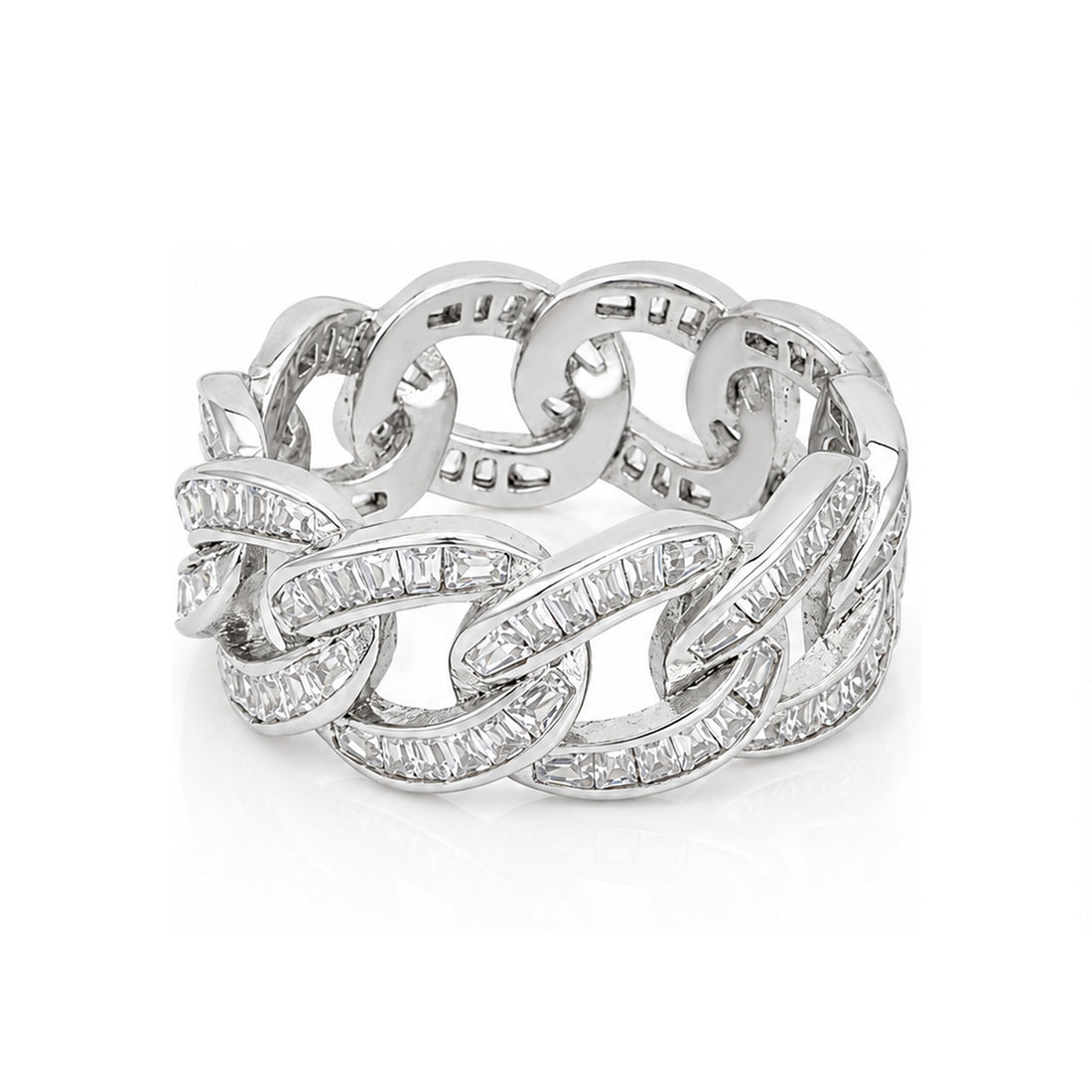 Chic Pavé Cuban Link Sparkle 925 Sterling Silver Ring for women