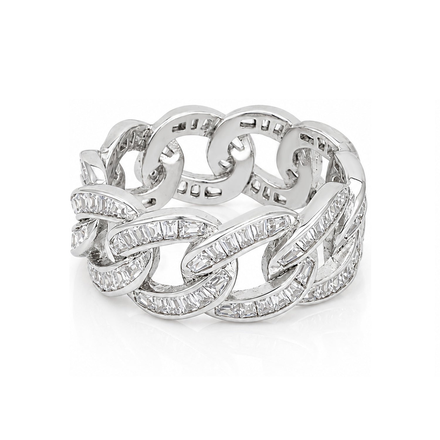 Chic Pavé Cuban Link Sparkle 925 Sterling Silver Ring for women