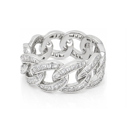 Chic Pavé Cuban Link Sparkle 925 Sterling Silver Ring for women