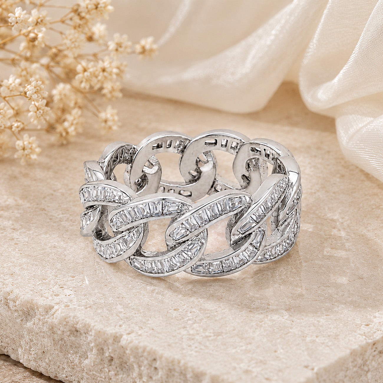 Chic Pavé Cuban Link Sparkle 925 Sterling Silver Ring for women