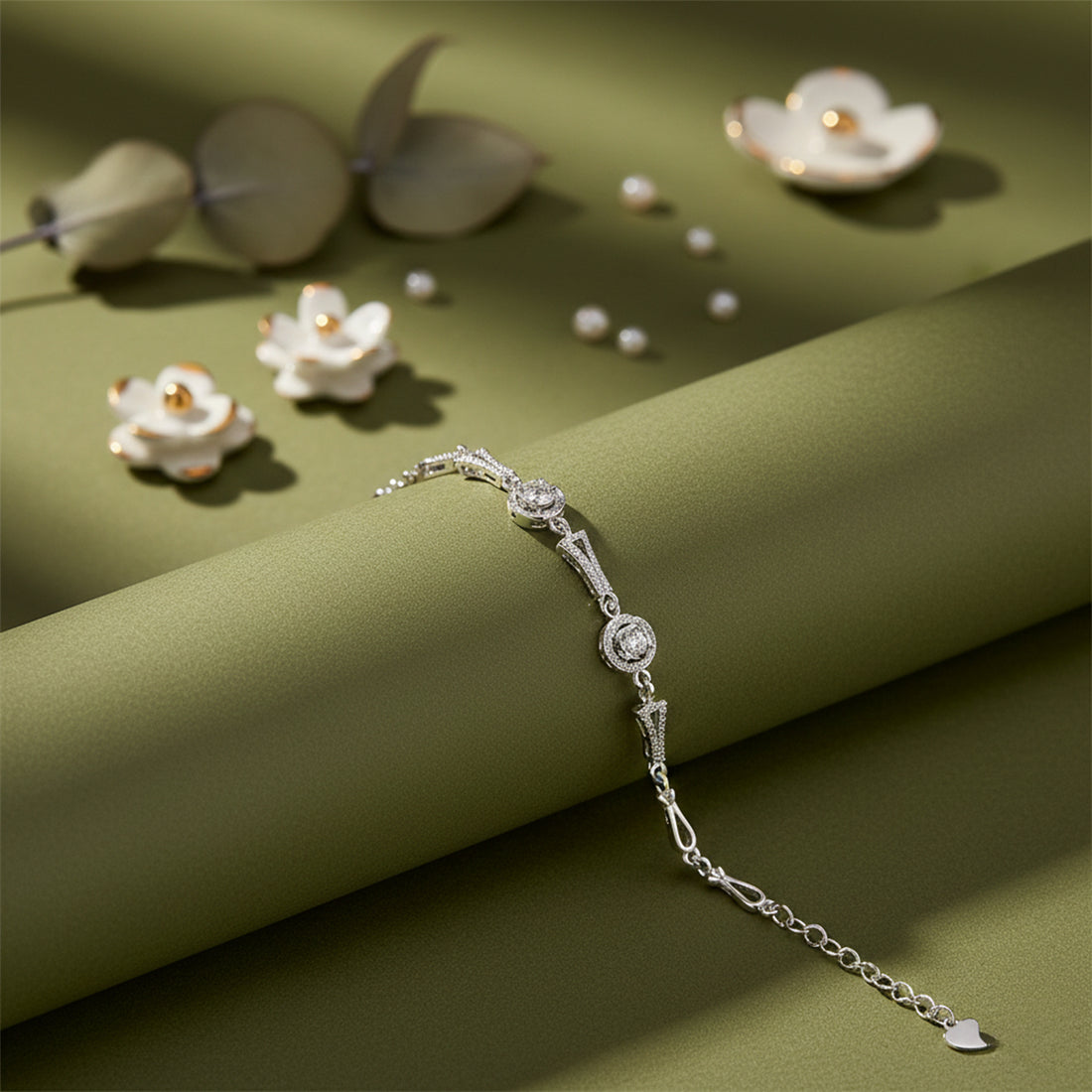 Circular Pavé Link Silver Bracelet