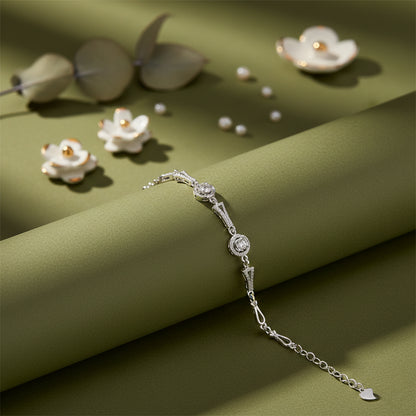 Circular Pav Link Silver Bracelet