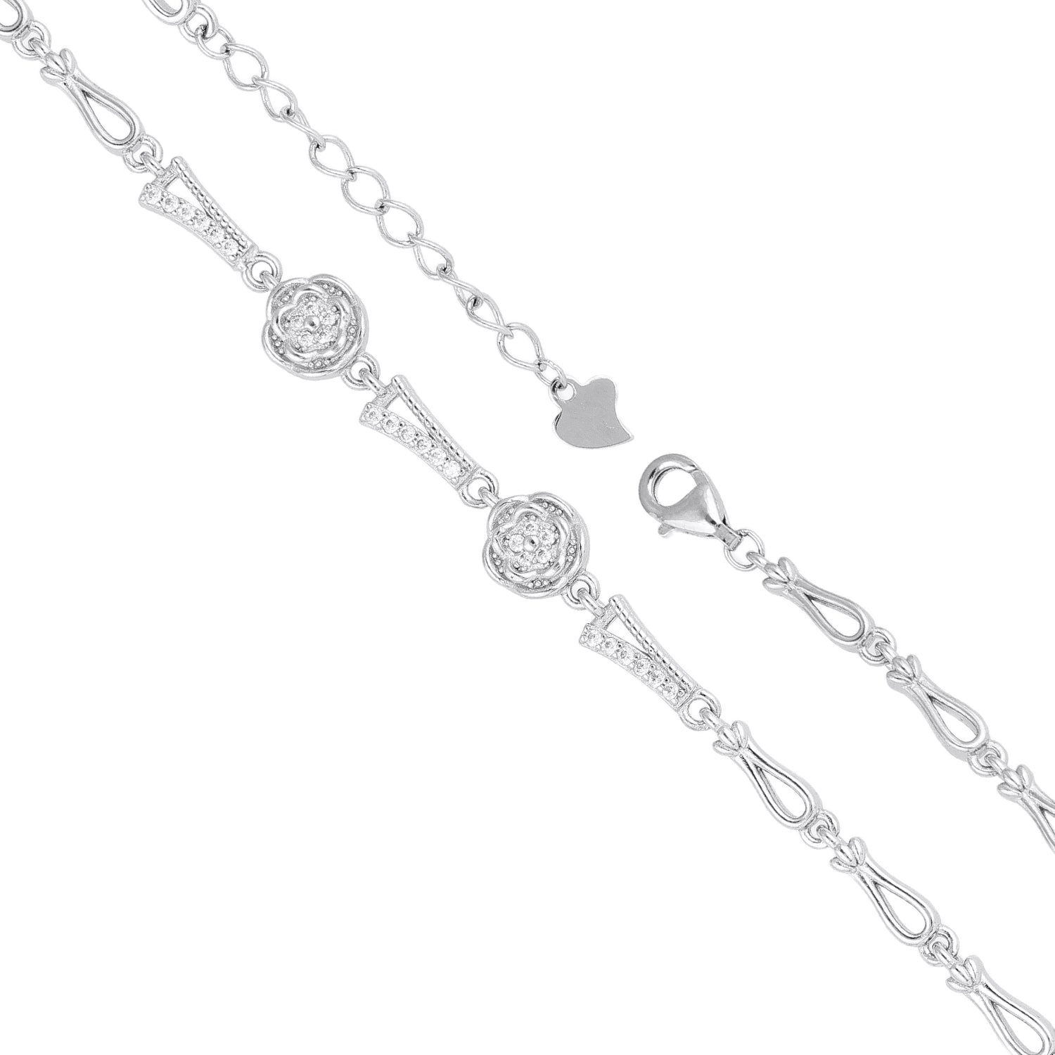 Circular Pav Link Silver Bracelet