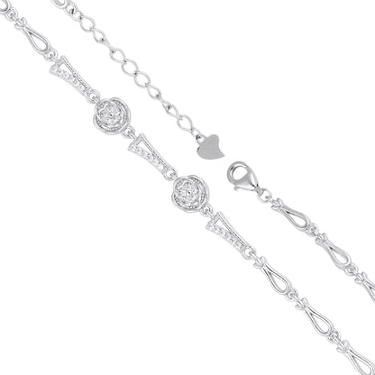 Circular Pav Link Silver Bracelet