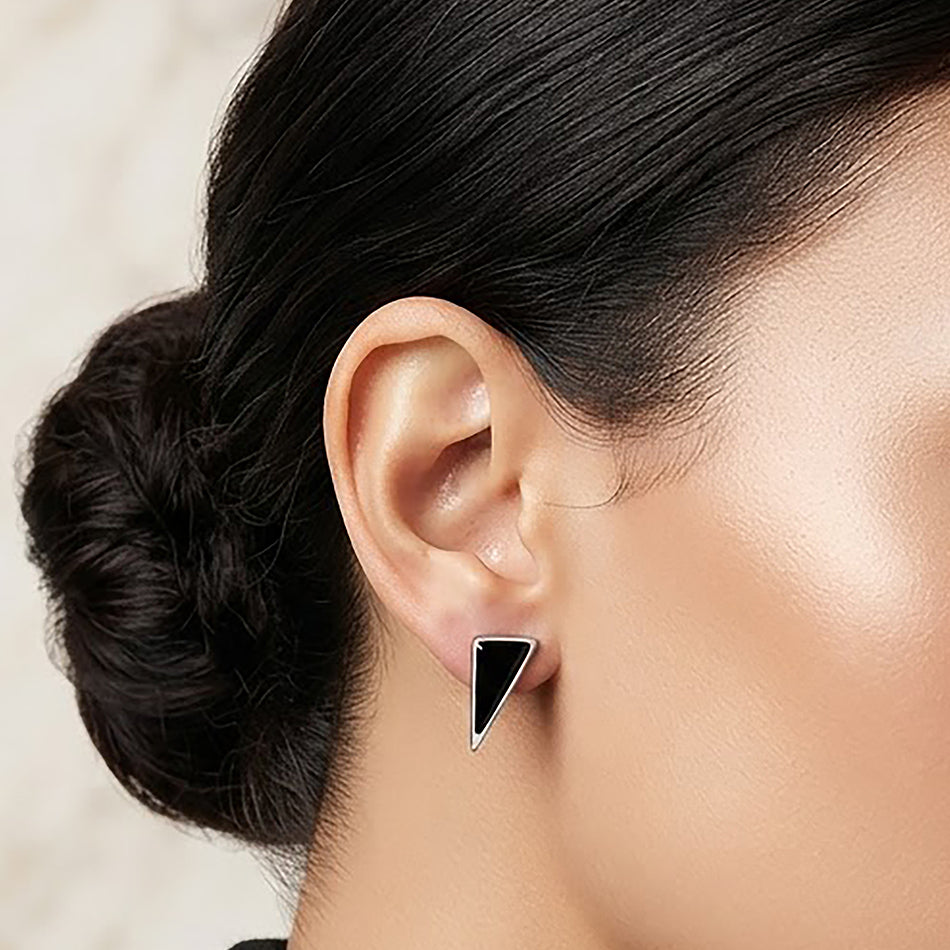 Classic Black Triangle 925 Sterling Silver Signature Earrings