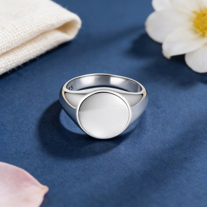 Classic Engraving Round Signet 925 Sterling Silver Ring for women