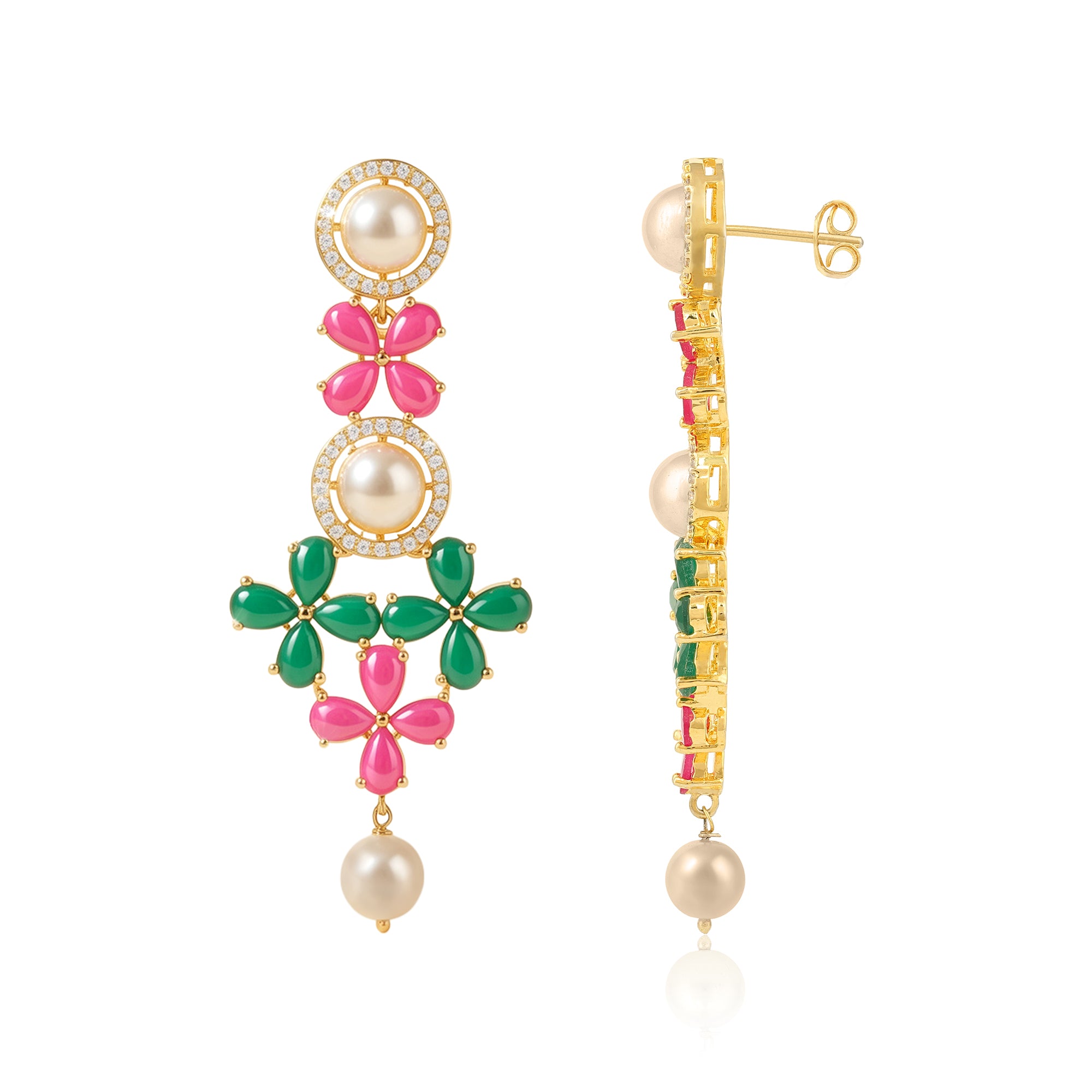 Classic Floral Multicolor Drop Elegance 925 Sterling Silver Earring for Women