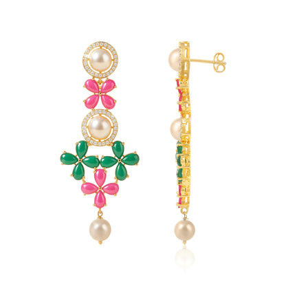 Classic Floral Multicolor Drop Elegance 925 Sterling Silver Earring for Women