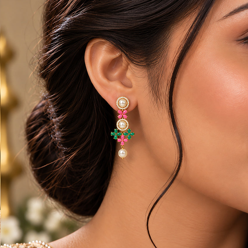 Classic Floral Multicolor Drop Elegance 925 Sterling Silver Earring for Women