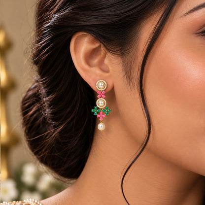 Classic Floral Multicolor Drop Elegance 925 Sterling Silver Earring for Women