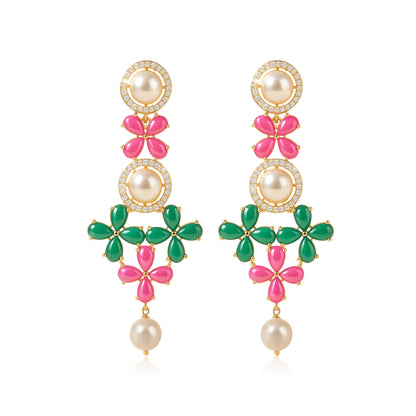 Classic Floral Multicolor Drop Elegance 925 Sterling Silver Earring for Women