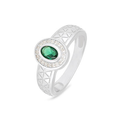 Classic Green Stone 925 Sterling Silver Oval Ring for Men