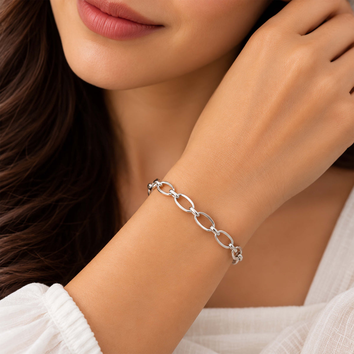 Classic High Polish Oval Link Sterling Silver Bracelet