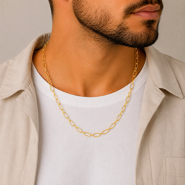 Classic Oval Paperclip 18K Gold Plated Chain Necklace