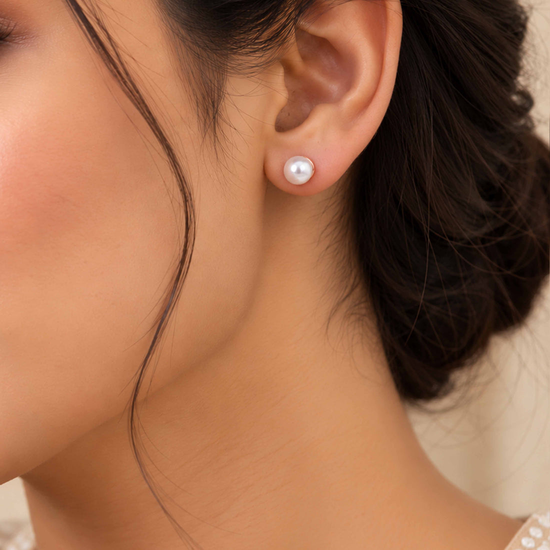 Classic White Pearl Rose Gold Sterling Silver Studs