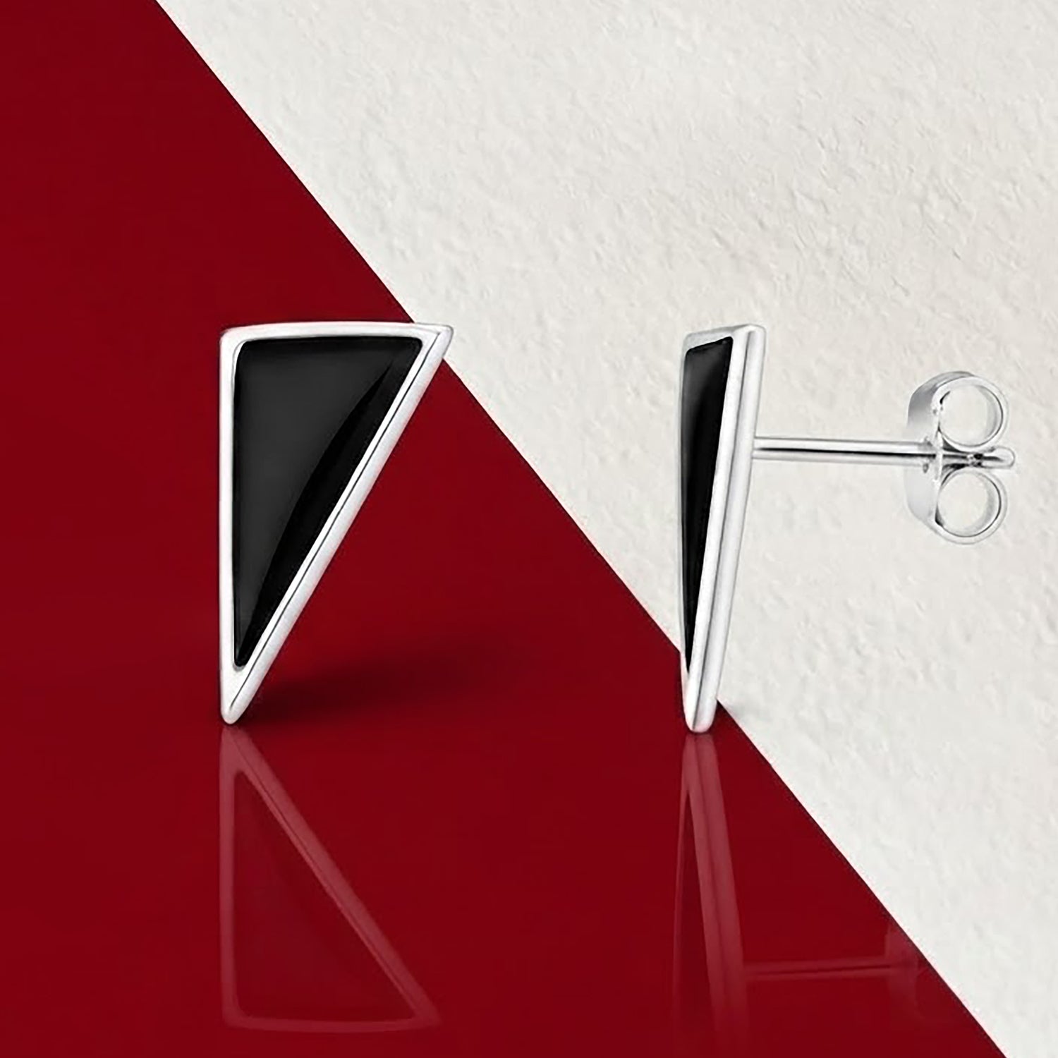 Classic Black Triangle 925 Sterling Silver Signature Earrings