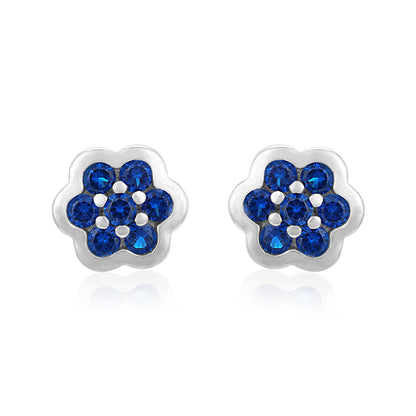Classic Blue Floral 925 Sterling Silver Stud for Women