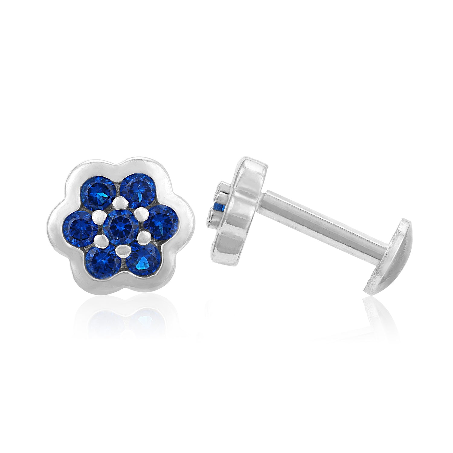 Classic Blue Floral 925 Sterling Silver Stud for Women