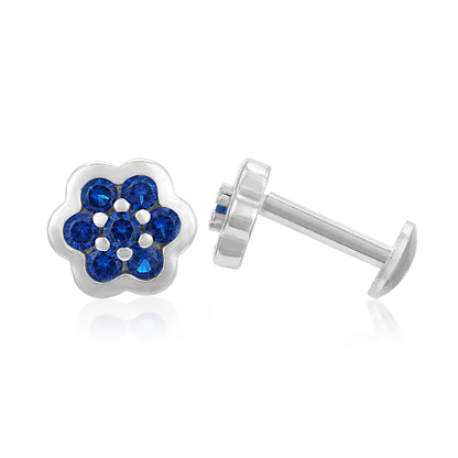 Classic Blue Floral 925 Sterling Silver Stud for Women
